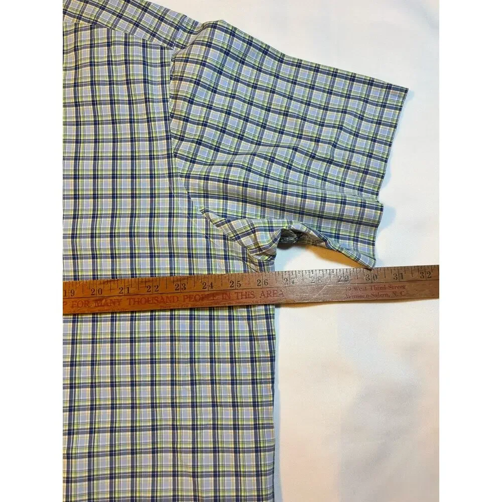 Ralph Lauren XL Classic Fit Madras 100% Cotton Plaid Shirt Blue Green Pony VTG